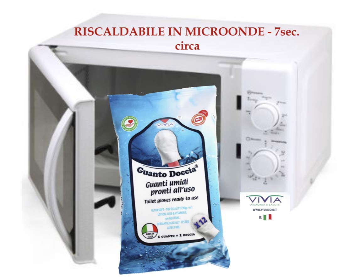 Guanto Doccia® Lot de 12 paquets gants de douche humides savonneux 144 au total hygiène du corps sans rinçage fabriqué en Italie