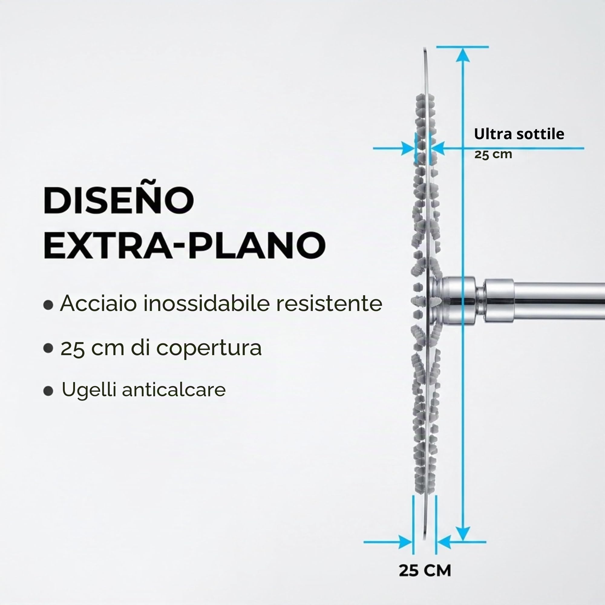VALAZ Doccia Incasso Cromo | Miscelatore Doccia Incasso Spruzzatore Effetto Pioggia | Installazione a Parete Facile | Inossidabile, Rotondo, Spruzzatore 25 cm, Serie Jucar