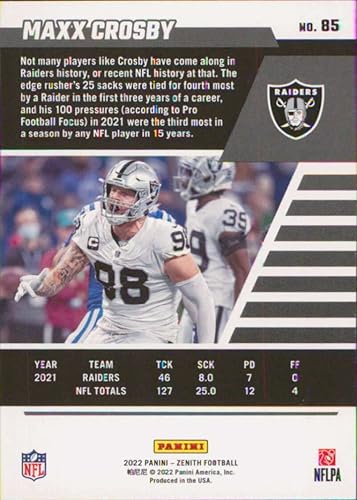Miniatura 2 de 2022 Panini Zenith Retail #85 Maxx Crosby Las Vegas Raiders Football Card - GotBaseballCards