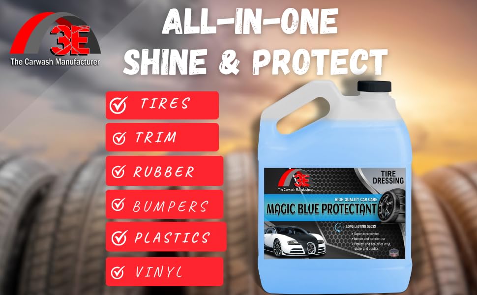 Amazon.com: Magic Super Blue Tire Shine Protectant 128 Fl Oz  Long Lasting  High Gloss Dressing for Vinyl, Rubber & Plastic - Silicone based Formula   Safe for Cars, Trucks, RVs, &