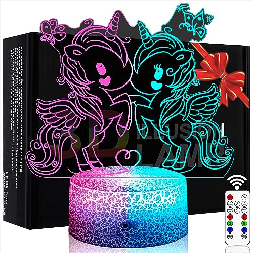 DDFUSM 3D Unicorn Illusion Lamp, Dual Color LED Night Light with Remote Control, Bedroom Decoration Stuff, Birthday Christmas Merch Gifts for Kids, Boy, Girls