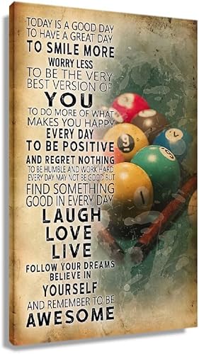 Póster de billar con frases inspiradoras positivas y vintage enmarcadas en lienzo con texto en inglés Today is a Good Day (Today is a Good Day