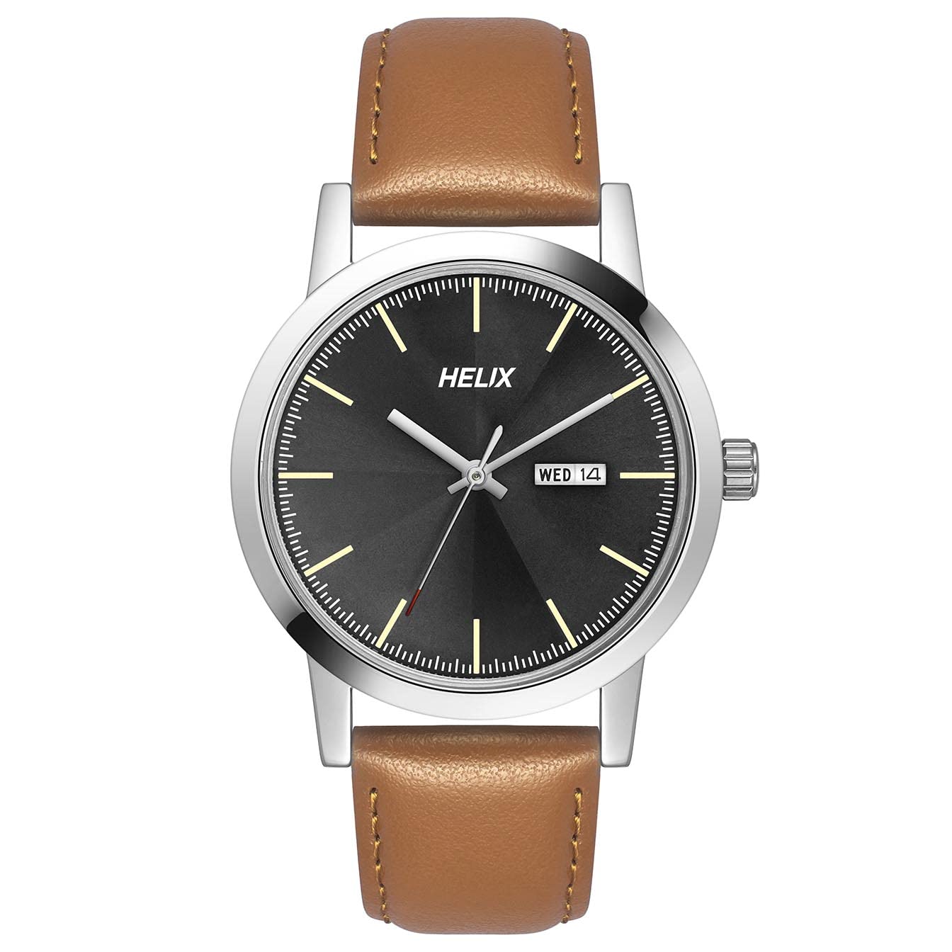 Helixby Timex Analog Watch for Man with Black Round Dial & Tan Leather Strap Band Water Resistant Men's Wrist Watches - TW047HG00