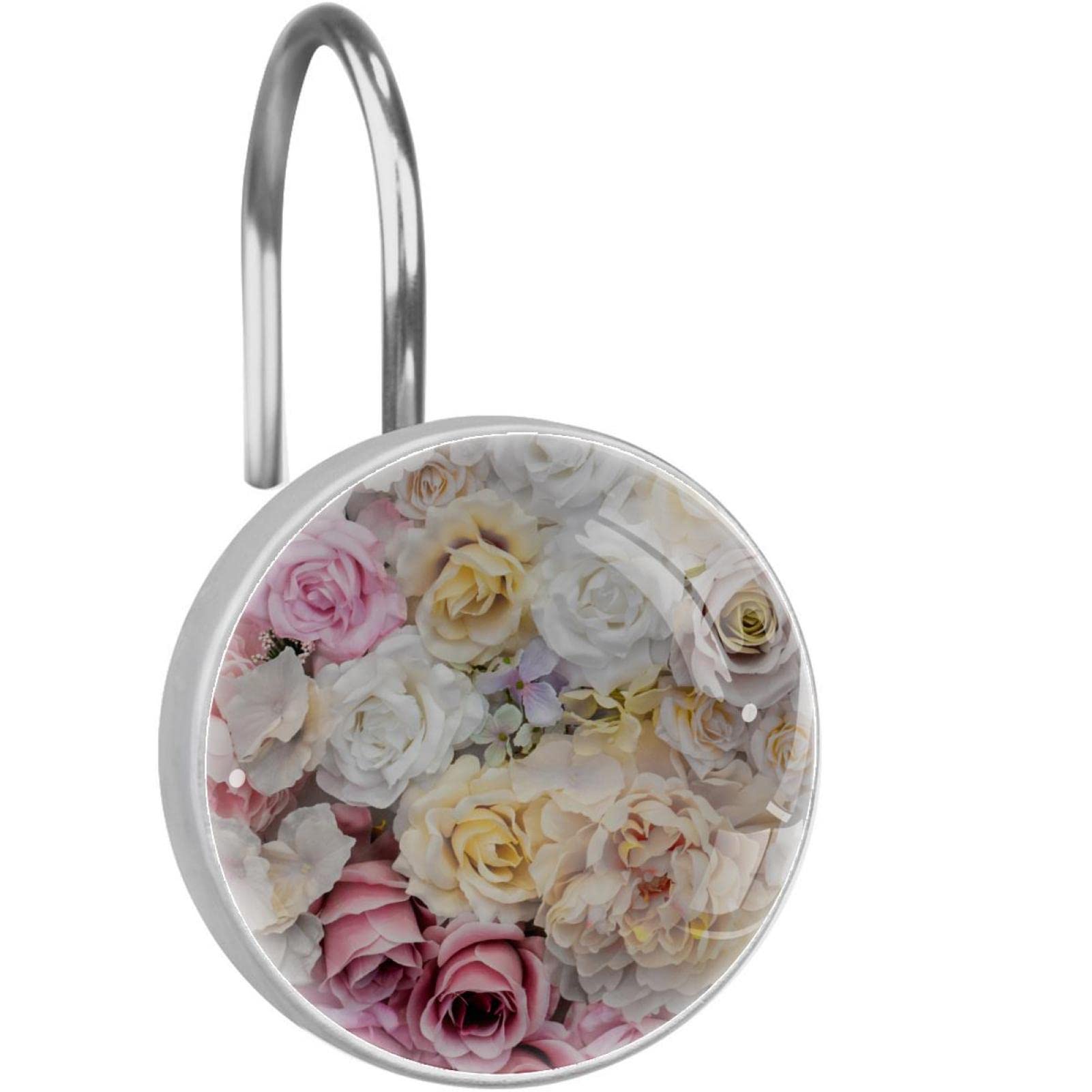 Crochets de rideau de douche en métal antirouille Lot de 12 avec motif de roses colorées pour salle de bain