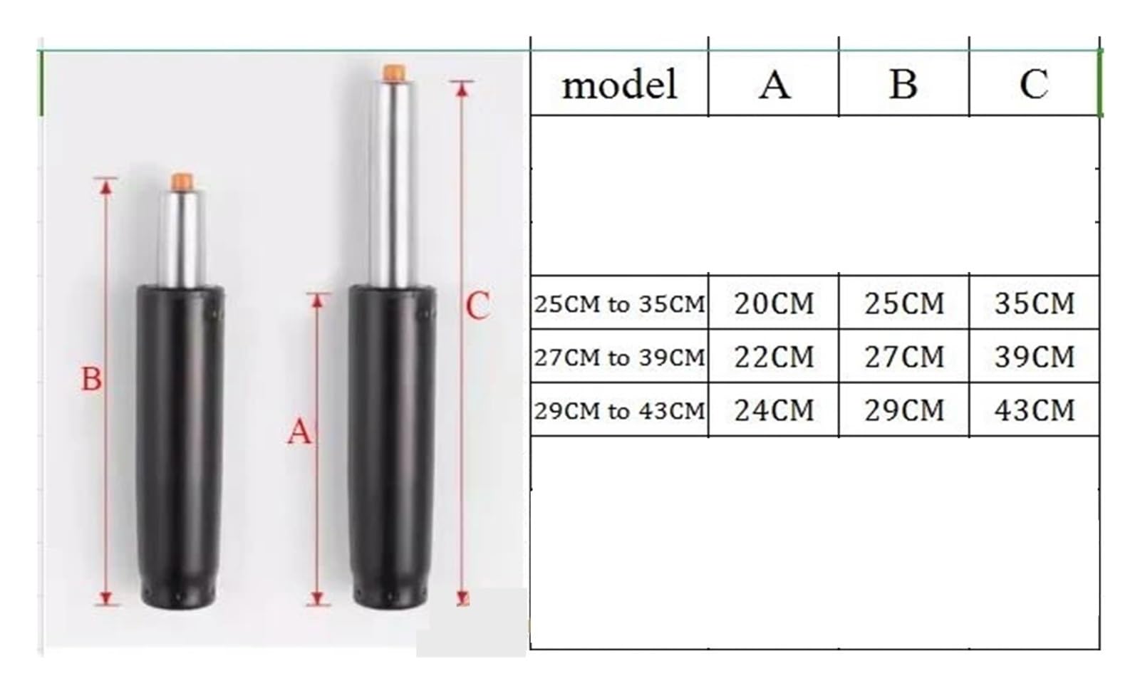 Accessorio for cilindro di sollevamento a gas for sedia, in metallo, robusto, facile da installare, asta pneumatica ricambio for girevole ufficio per Gaming, Girevoli(Silver,35CM)