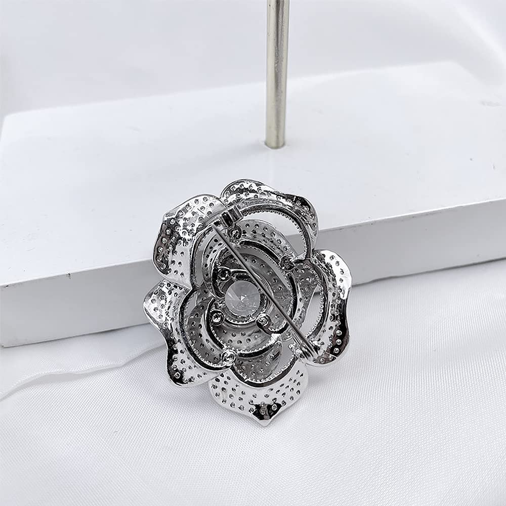 Broche con Forma de Rosa para Mujer, de circonita cúbica, para Vestido, Traje o suéter.