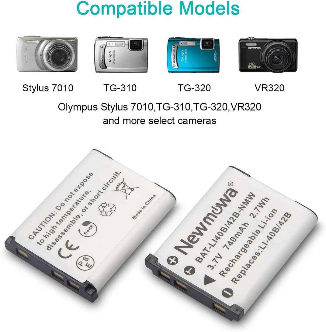 Newmowa Li-42B Replacement Battery (2 Pack) and Dual USB Charger Kit for Olympus Li-42B/Li-40B,Fujifilm NP-45S and Olympus Stylus 1040 1060 1070 7000 7010 7020 7030 7040 Tough 3000 TG-310 TG-320 VR310