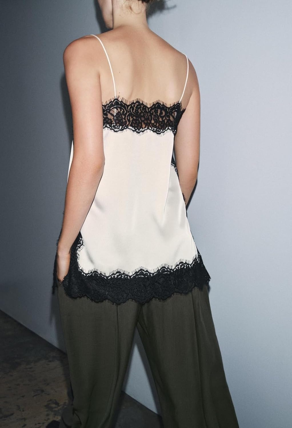 Yoawdats Women Satin Lace Long Tank Tops Sleeveless Silk Camisole Lace Trim Square Neck Silk Spaghetti Strap Undershirts - Image 4