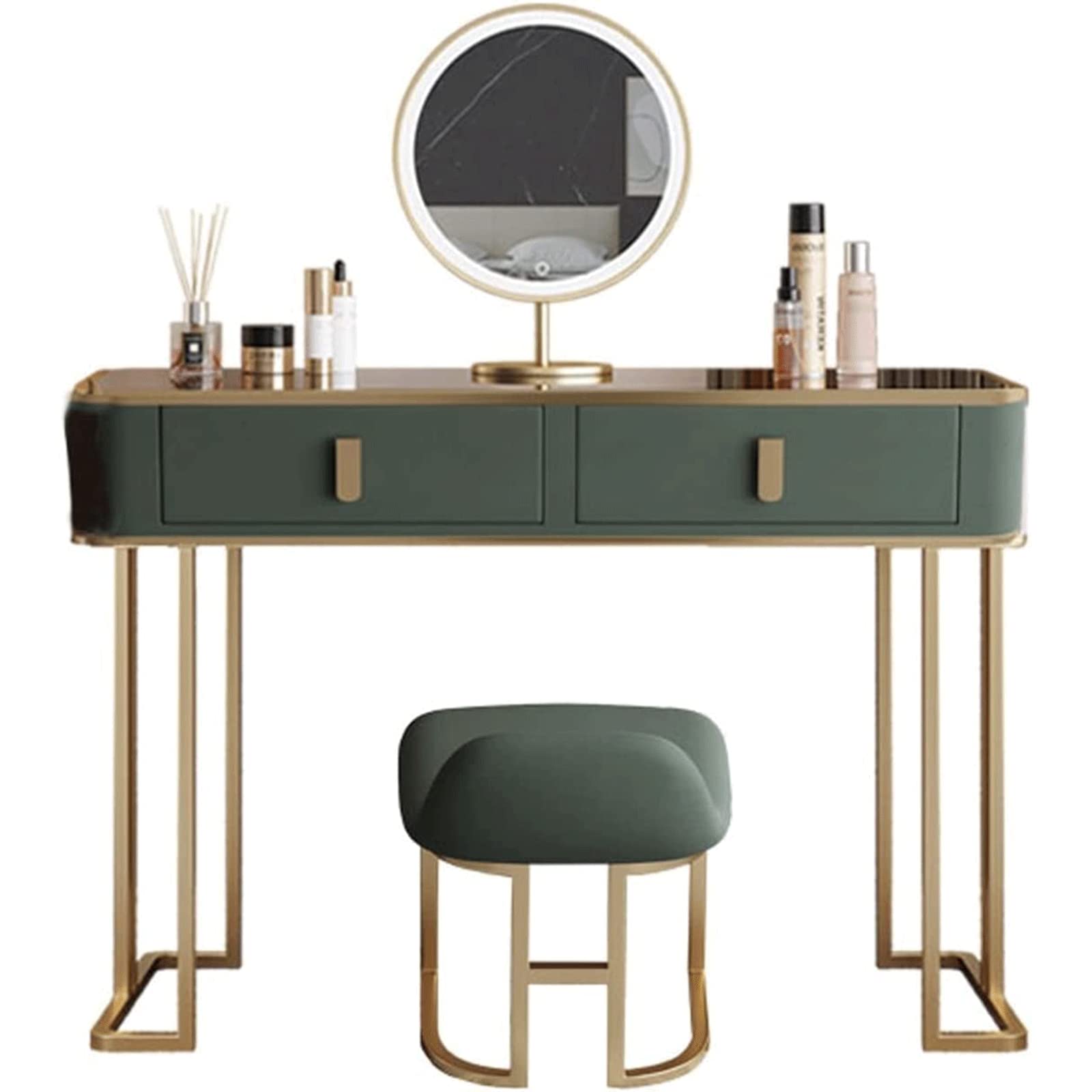 CGCSYZ Luxury Vanity Desk with Lighted Mirror Cabinet and Cushioned Makeup Stool Green Light Vanity Set(120CM)