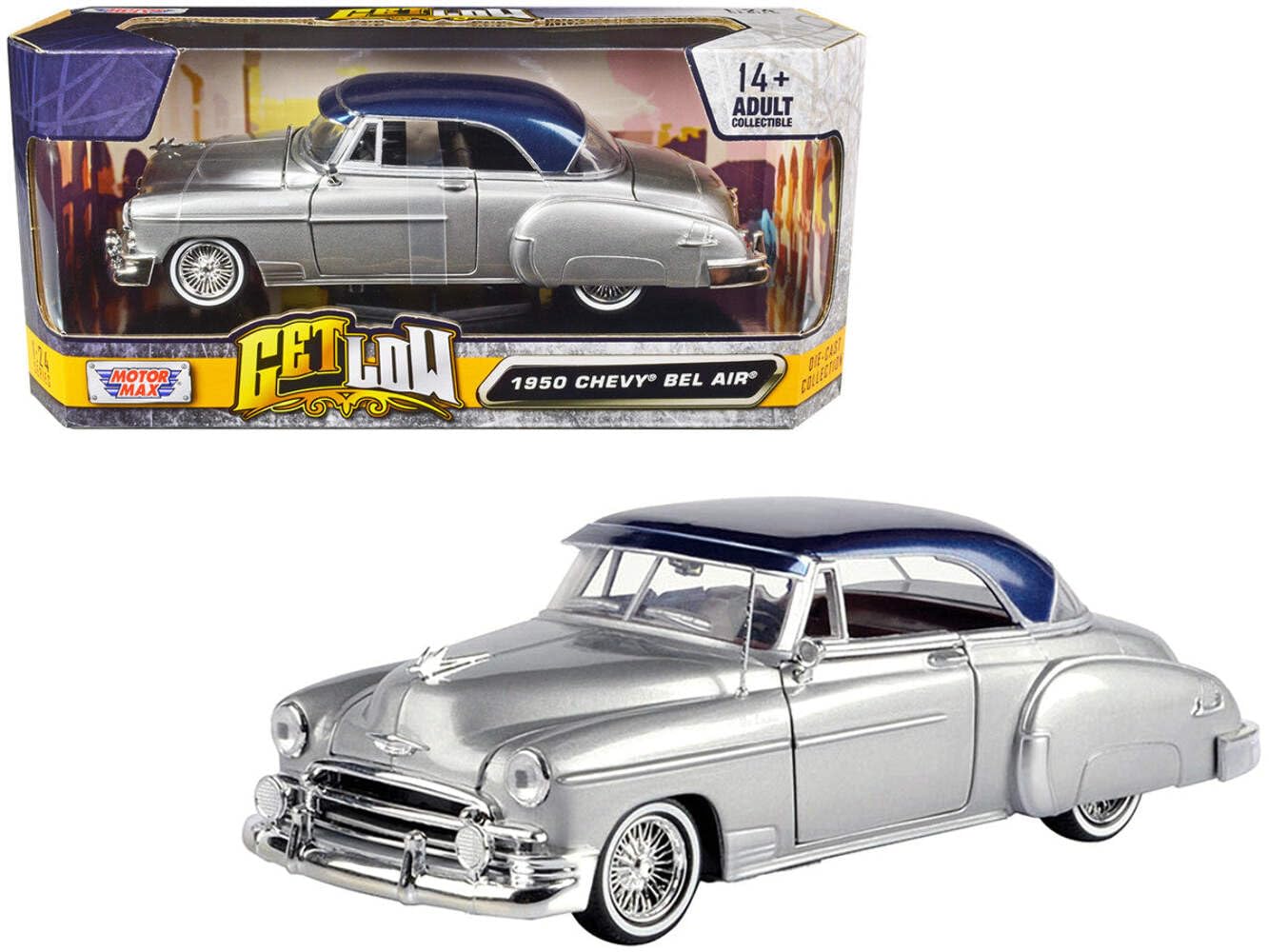 Motormax 1950 Chevy Bel Air Lowrider Diecast Model Car, front-side view