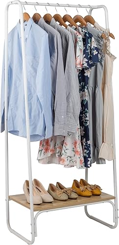 Miniatura 7 de Perchero de ropa con estante de madera, perchero independiente resistente, organizador de armario, color blanco