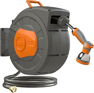 Entgard Retractable Garden Hose Reel 100 FT, 1/2" Heavy Duty Garden Hose 435 PSI Burst Pressure, Wall Mounted Water Hose R...