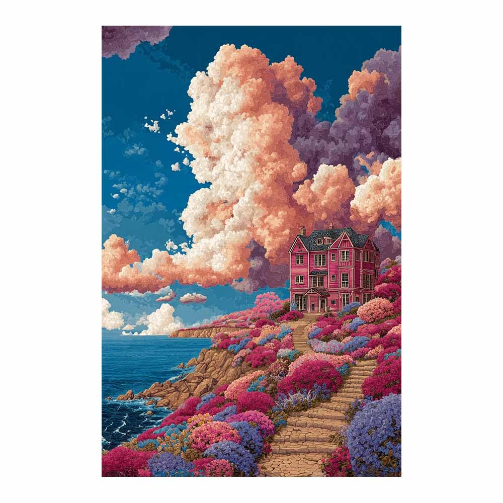 HOQIU Beautiful wall art Whimsicals Coastsal Mansion canvas artwork for wall, art prints, For living room, bedroom, bathroom, dining room, painting and decor.(Multicolor)-40x60cm Unframed