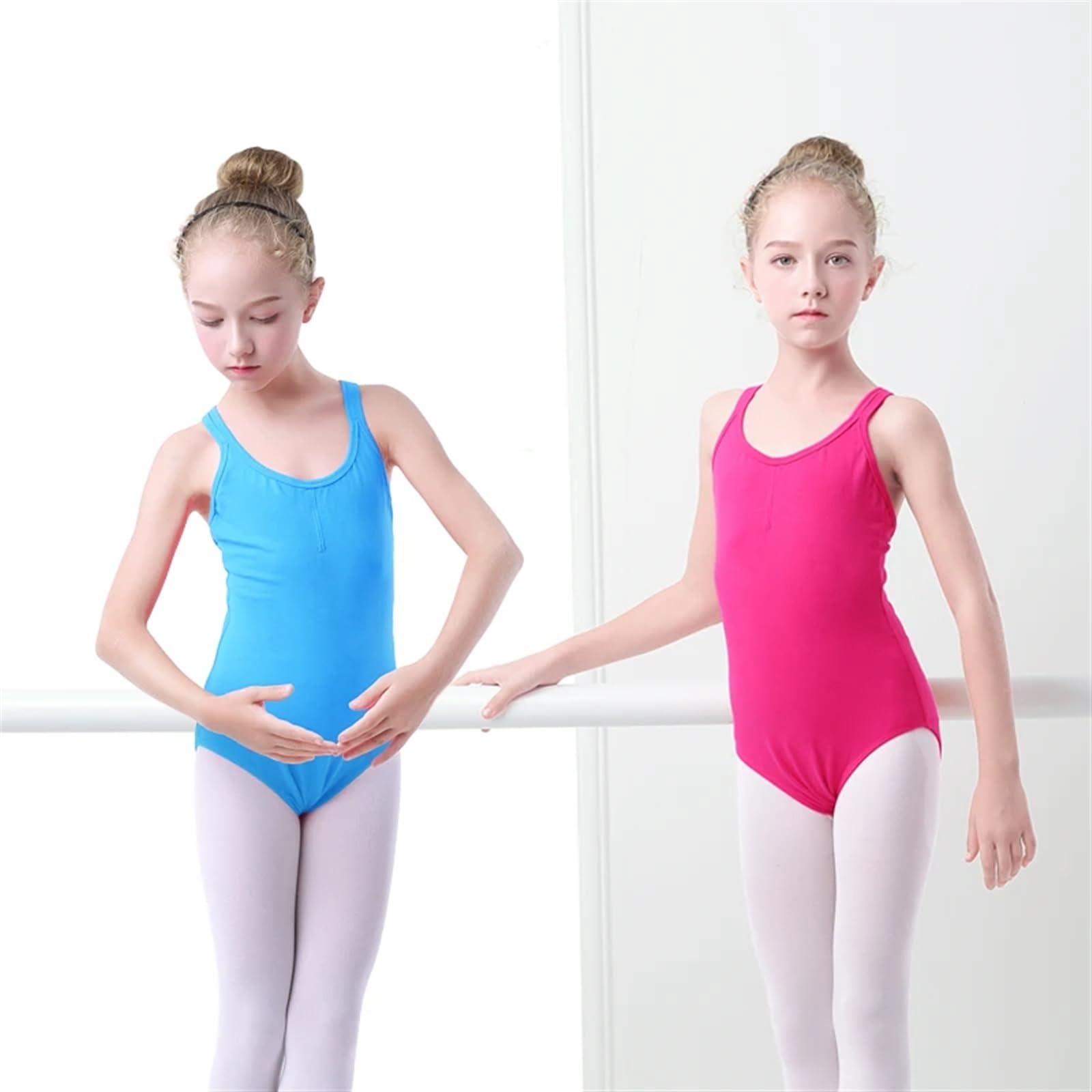 Ballettkleidung mädchen Ballettanzug for Mädchen, Gymnastikanzug, Turnanzug, Kordelzug, überkreuzter Rücken, Tanzanzug, Ballett-Bodysuit for Mädchen(Rose,Height 120-130cm)