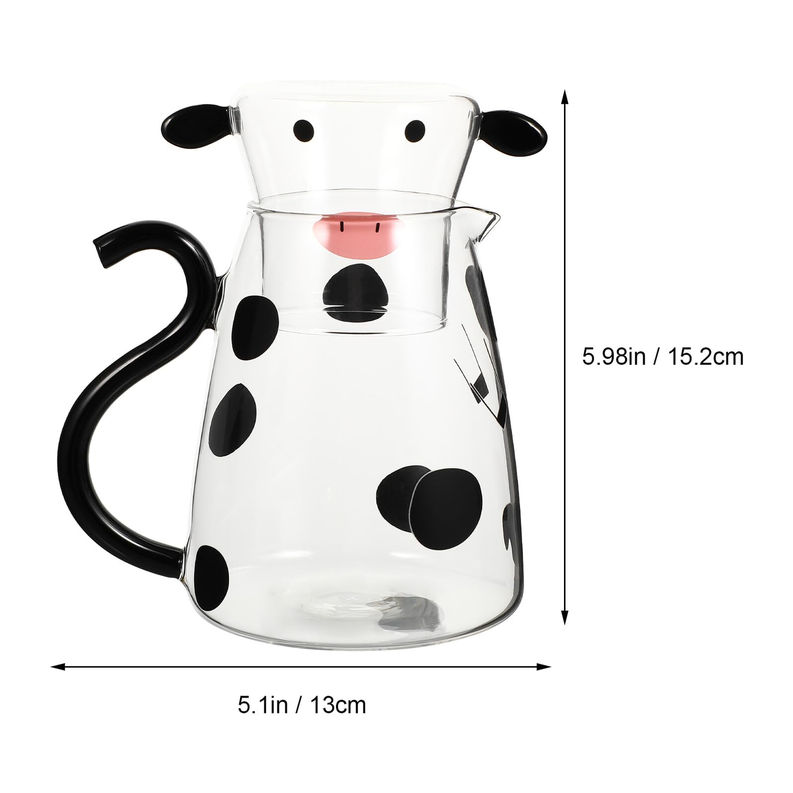 Ciieeo Caraffa per Acqua Fredda in Vetro Bottiglia per Acqua in Vetro Brocca per Succo Tazza Design Forma di Mucca Resistente al Calore per Uso Quotidiano