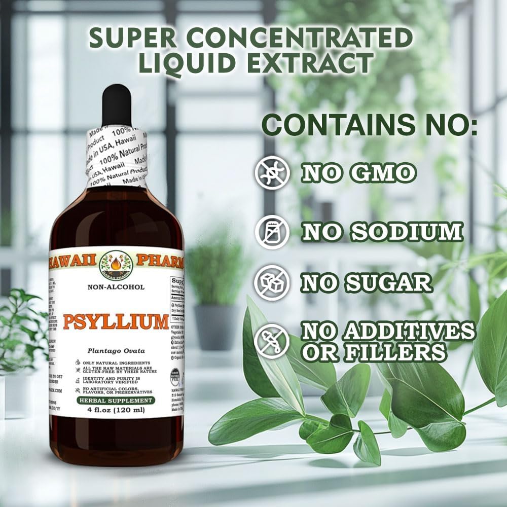 Psyllium (Plantago Ovata) Dry Seed Glycerite, All Natural, Vegan, Lab Tested Alcohol-Free Liquid Extract - 4 fl.oz