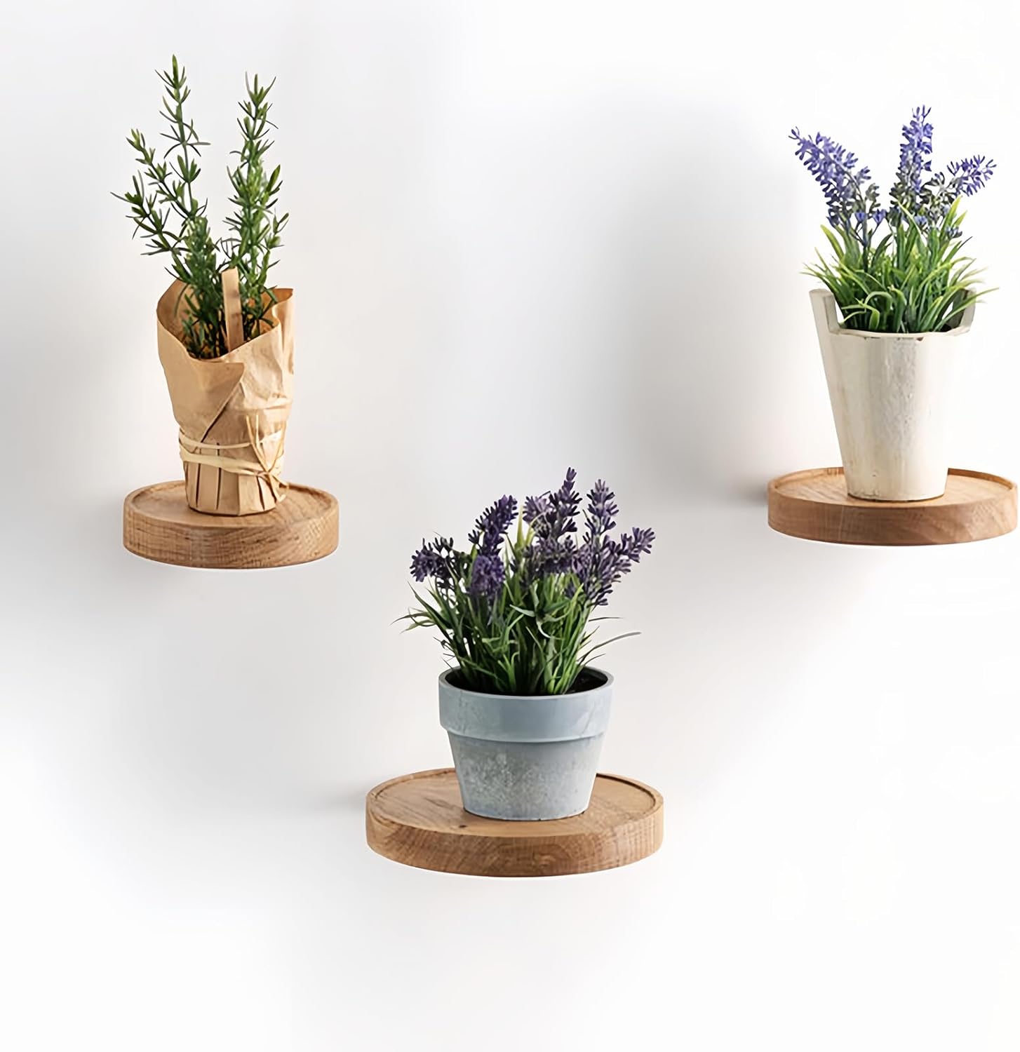 Lioying 3 Pack Round Wood Floating Shelves for Wall Decor