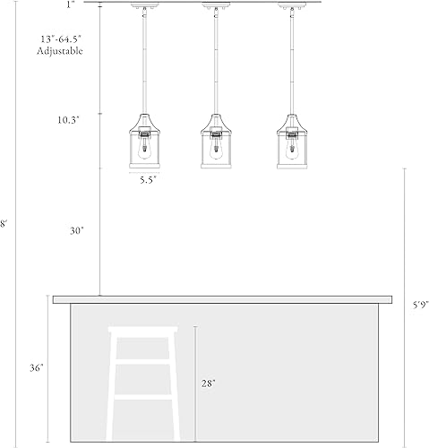 Miniatura 5 de LOG BARN Luces colgantes para isla de cocina, iluminación colgante de cocina de granja sobre la isla con vidrio transparente, lámparas colgantes de