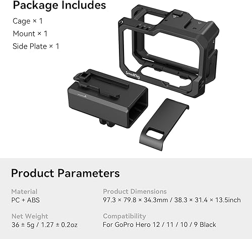 Miniatura 8 de SmallRig Hero11 Jaula  HERO10 Black Cage  HERO9 Jaula para GoPro con 2 soportes de zapata fría para micrófono y luz de video LED para GoPro Hero