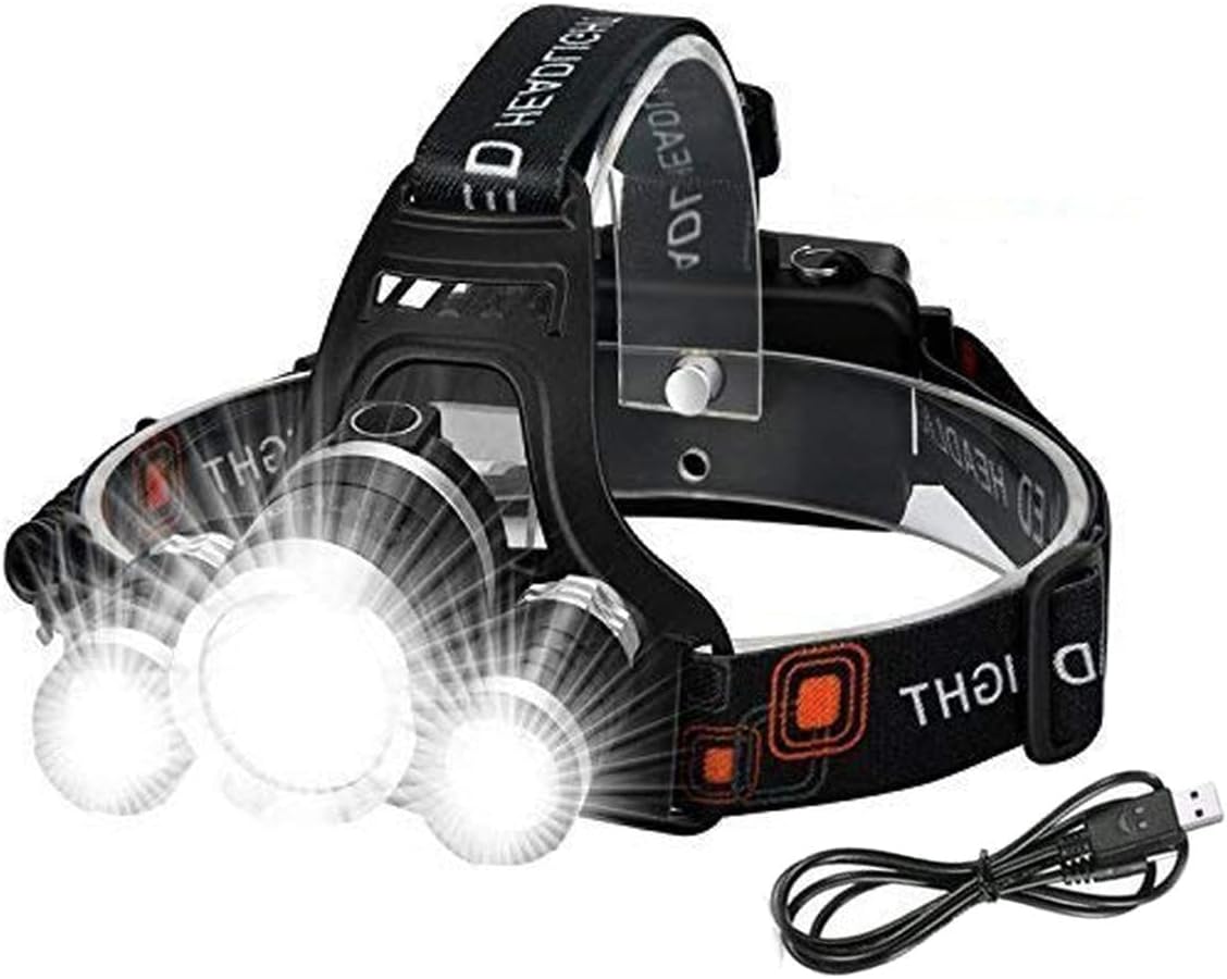 Victoper Head Torch Rechargeable Headlight with 3 Lights 4 Modes, 6000 Lumen Super Bright LED Lamp, Hands-Free Flashlight Head Torch for Running, Camping, Fishing, Cycling, Hiking, Waterproof