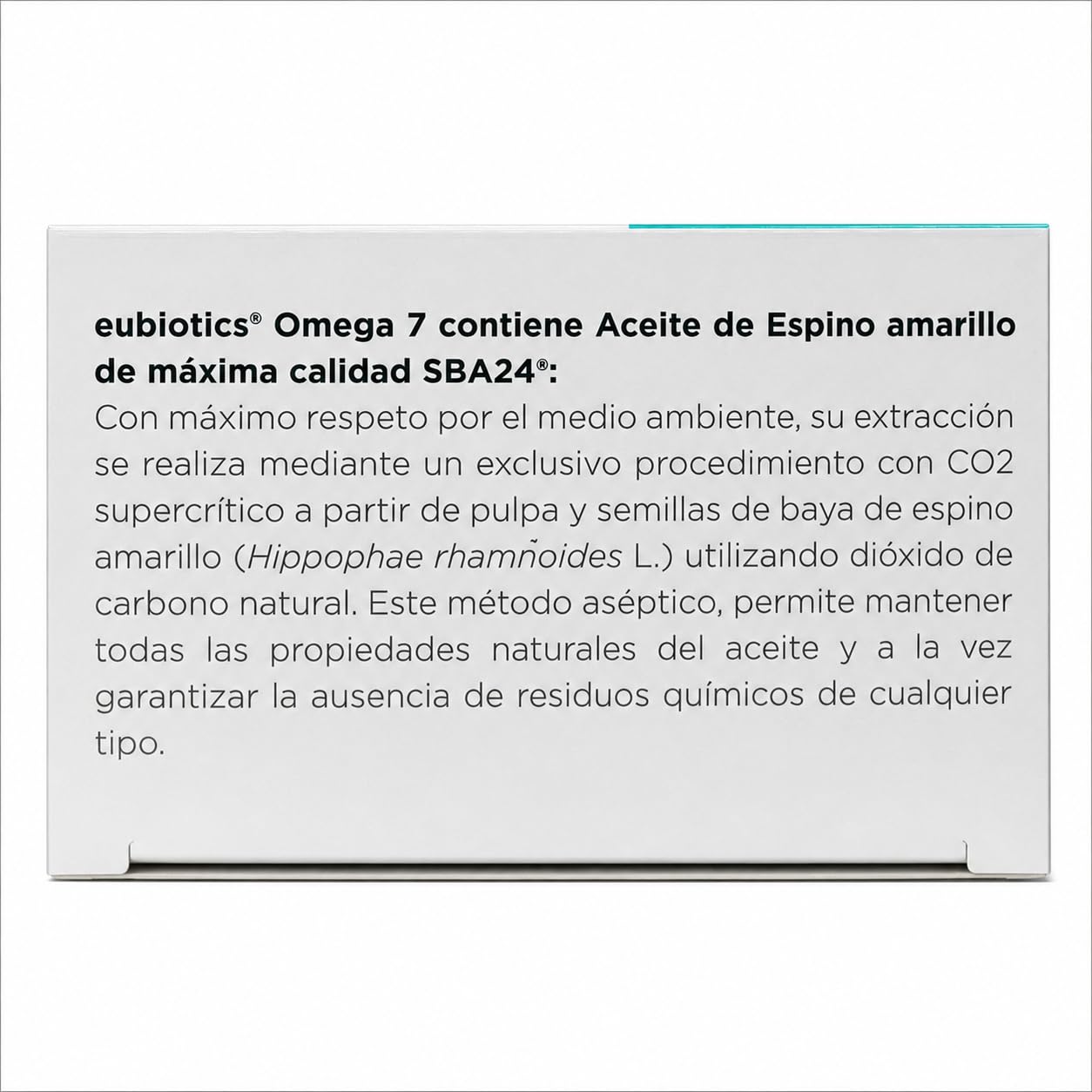 Eubiotics Omega 7 – 120 Perlas – Aceite de Espino Amarillo SBA24 con Omega 7, 3, 6 y 9 – Vitaminas A y E – Apto para Veganos – Sin Gluten, Lactosa ni Azúcar