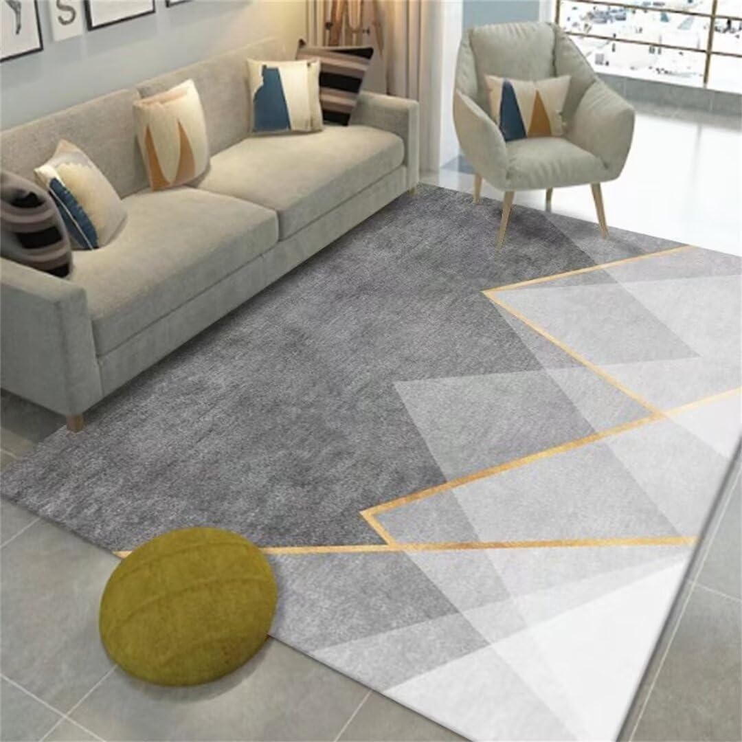 Tapis de salon pour enfant et extérieur abrité décoration géométrique jaune 120X160