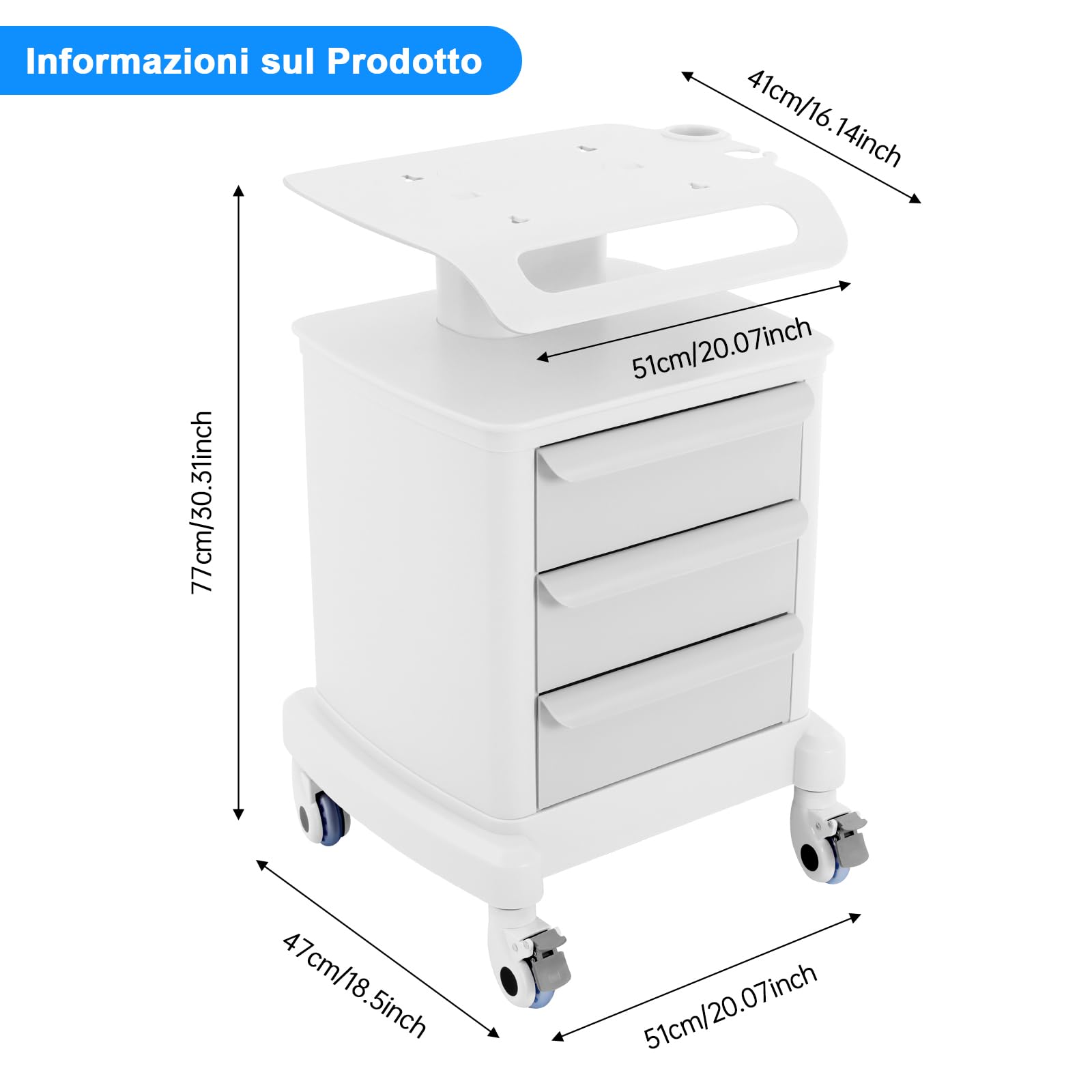 Carrello per salone di bellezza- da 30 kg, carrello per spa su ruote, carrello per riporre strumenti di bellezza, Carrello cosmetico con ruote e 3 cassetti