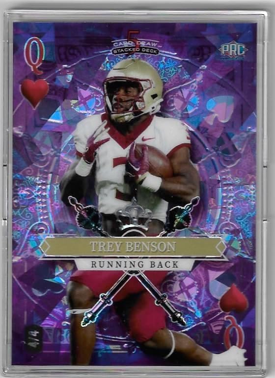 Trey Benson Serial Numbered #4/4 Queen of Hearts Purple Mosaics Foil Board Parallel 5 Card Draw Stacked Decked Collectible Football Card - 2023 Wild Card 5 Card Draw Stacked Deck Football Card #SD-TB (Cardinals)