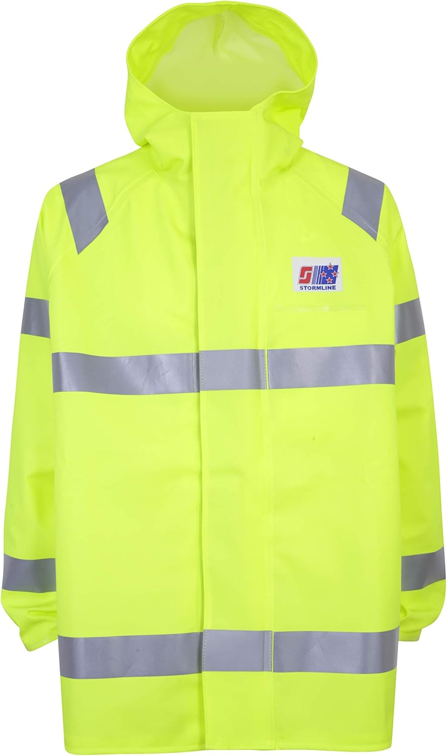 Stormline 248EN Durable PVC Hi-Viz Yellow Commercial Rain Gear Jacket ANSI Class 3 for Construction, Fishing, Workwear