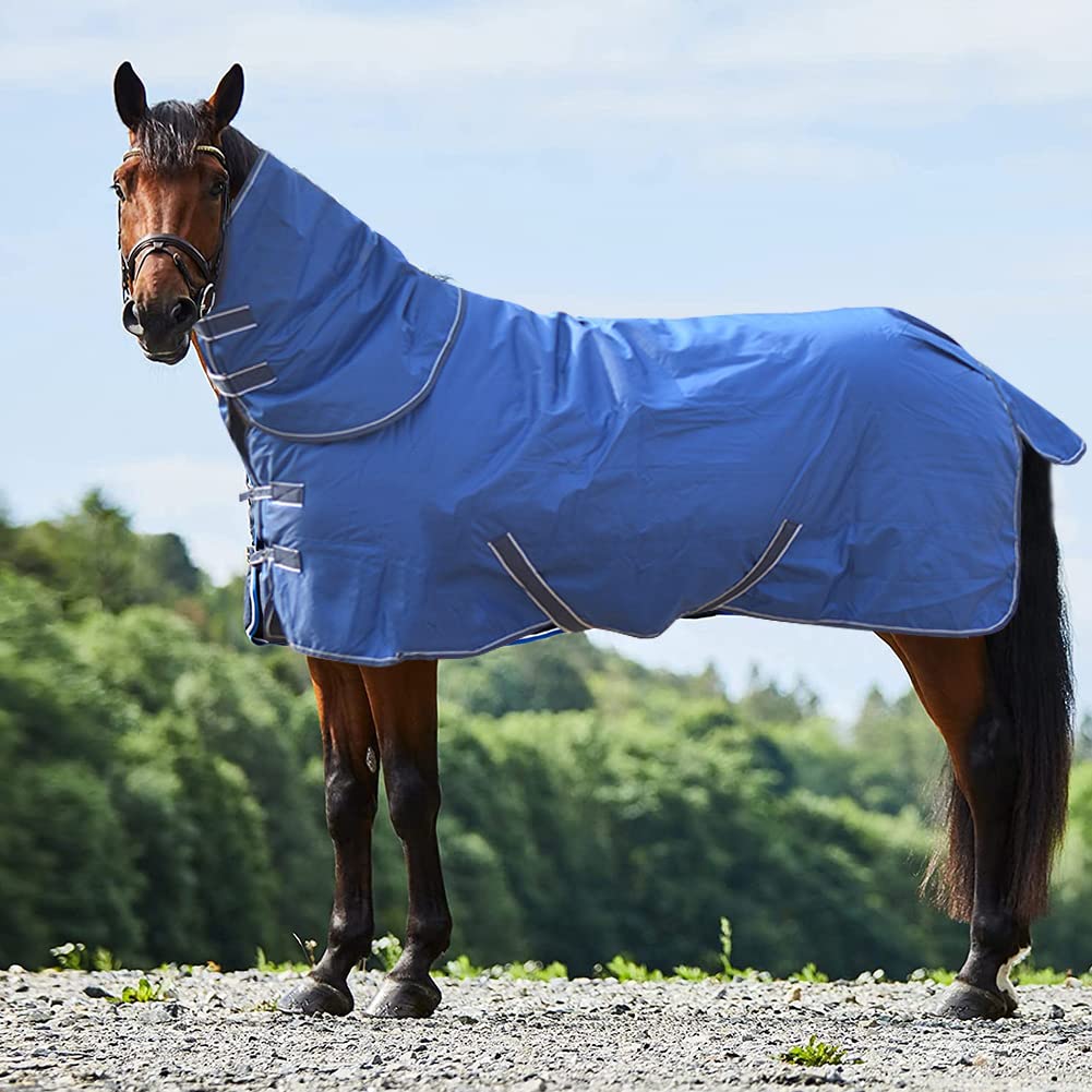 Vooph Horse Blanket, 600D Horse Blankets & Sheets for Winter Waterproof Light with Neck Cover(350g Fill) (70, Blue)