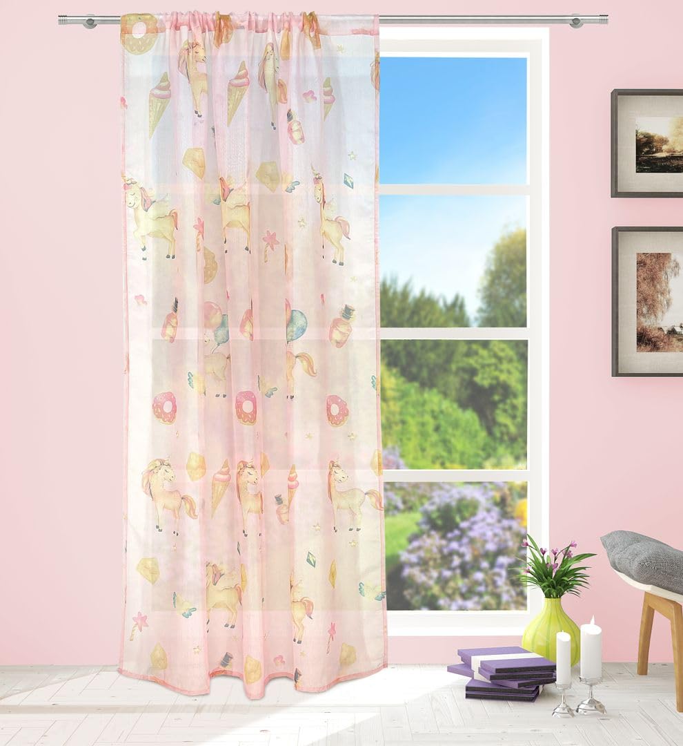 John Aird Unicorn Voile Slot Top Curtain Panel (Blue), 55" Wide x 90" Drop โ image 1