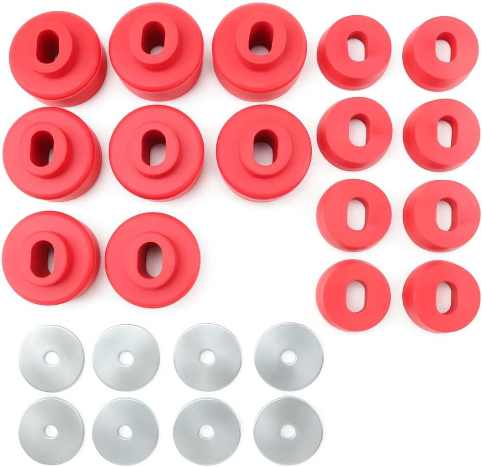 7-141 Body and Cab Mount Bushing Kit for Chevy Silverado & GMC Sierra 1500/2500 2WD/4WD 1999-2014 Polyurethane Body Cab Mounts & Washers (Red 24PCS)