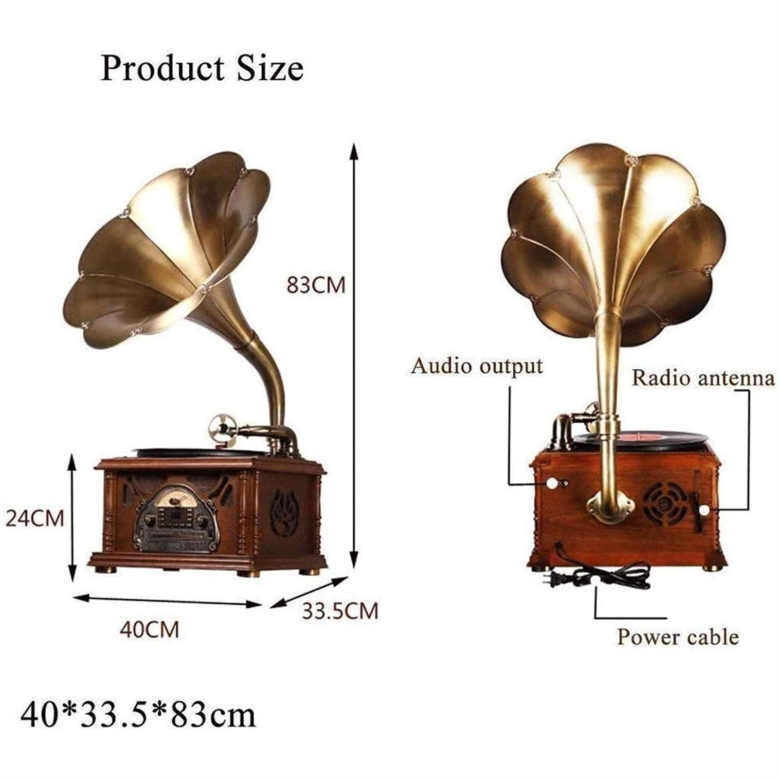 Hi-Fi e Home Vintage Retro Classic Gramophone Fonograph Sistema Stereo Sistema Audio Sistema Musica Boia Blue Tooth-in Drive con Altoparlante da 40 W kxtmm