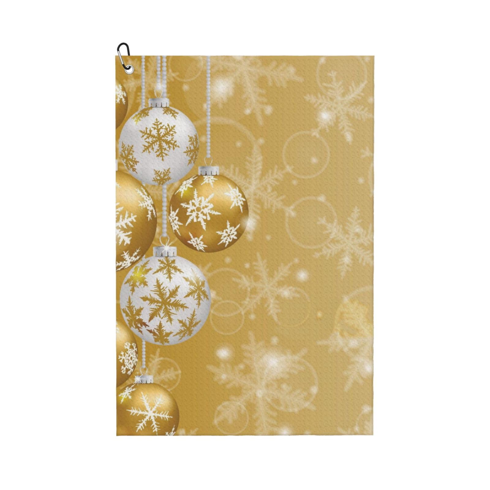 Hnnkloy Gold Christmas Ball Snowflake Xmas, 16x24 in Portable Waffle Golf Towels with Carabiner Clip for Golf Bag