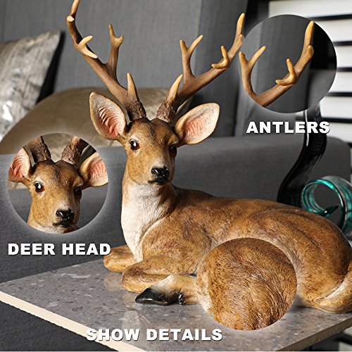 ARAIDECOR Festive Deer Animal Sculpture Home Decor or Outdoor Garden Statue - 13 x 12 x 7 Inches