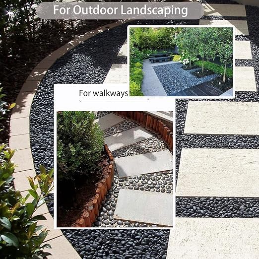 20 lbs Black Pebbles for Indoor Plants, 1-2Inch Natural River Rocks for Aquarium, High Polished Decorative Stones for Vase Filler Fish Tank Landscaping Garden