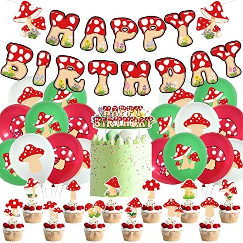 Happy Birthday Mushroom Banner - Watercolor Party Decor For Baby Showers & Kids Birthdays - View #13