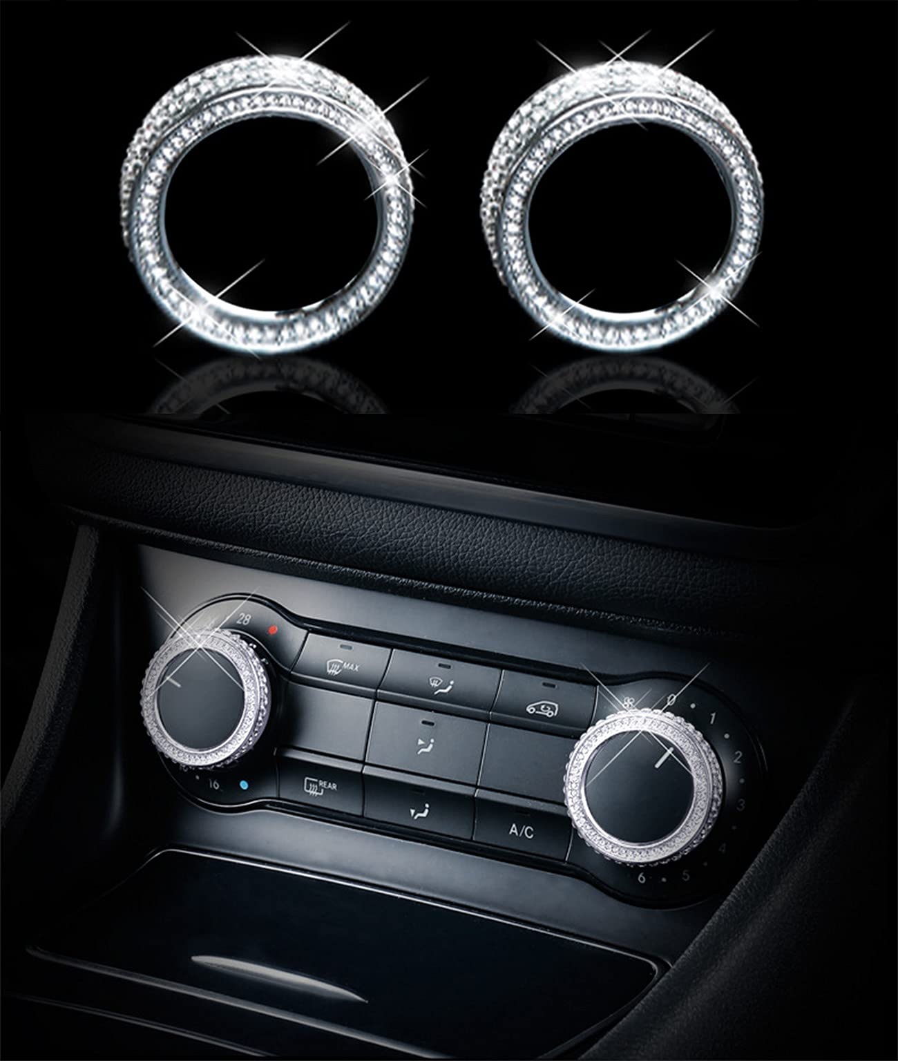 Bling Climate Control AC Button Crystal Accessory Interior Knob Cover Compatible with Mercedes Benz A(2013-2018) B (2012-2019) CLA (2013-2019)