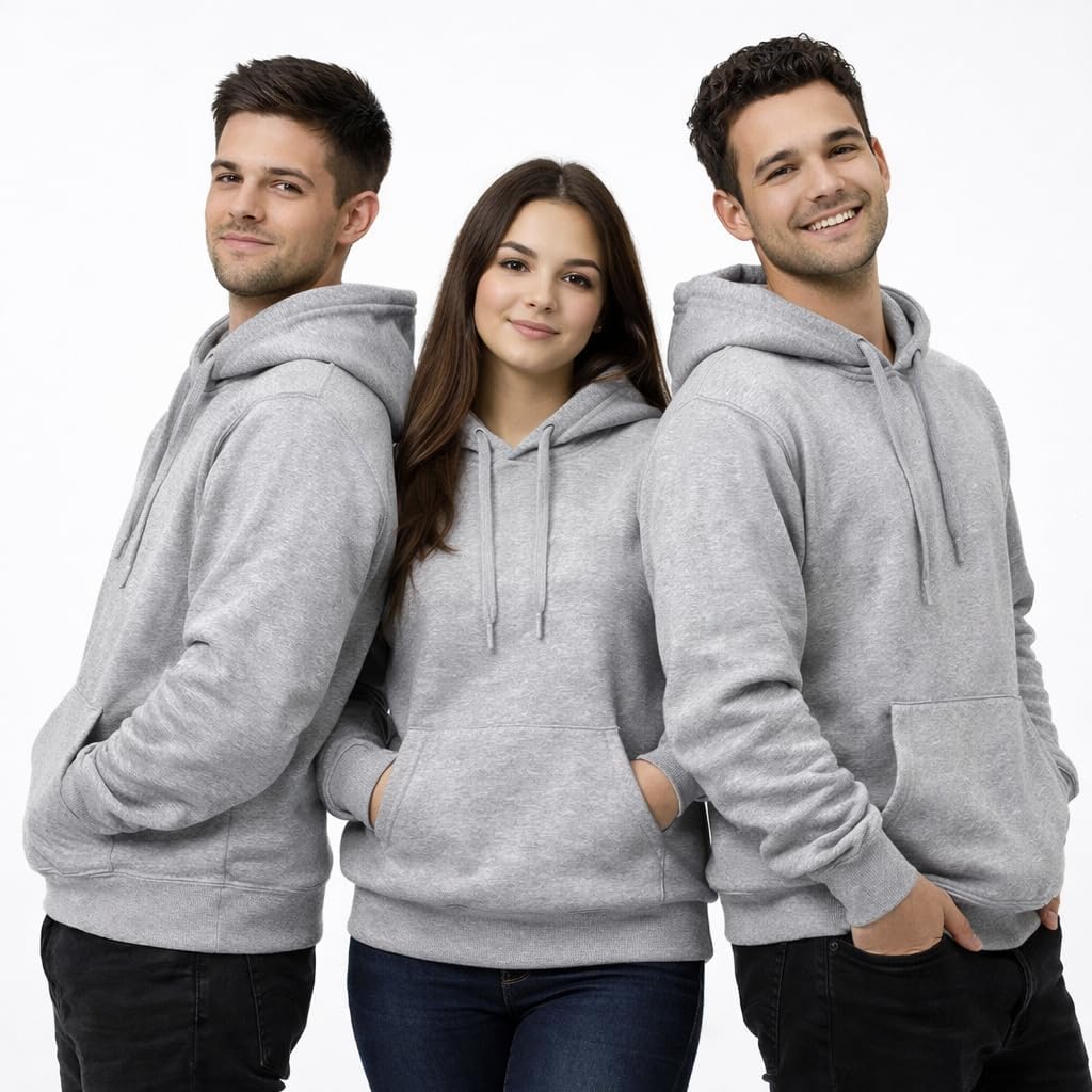ANWA 3 Pack Plain Fleece Pullover Hoodie, 70% Cotton 30% Polyester, Long Sleeve Casual Compfy Classic Fit