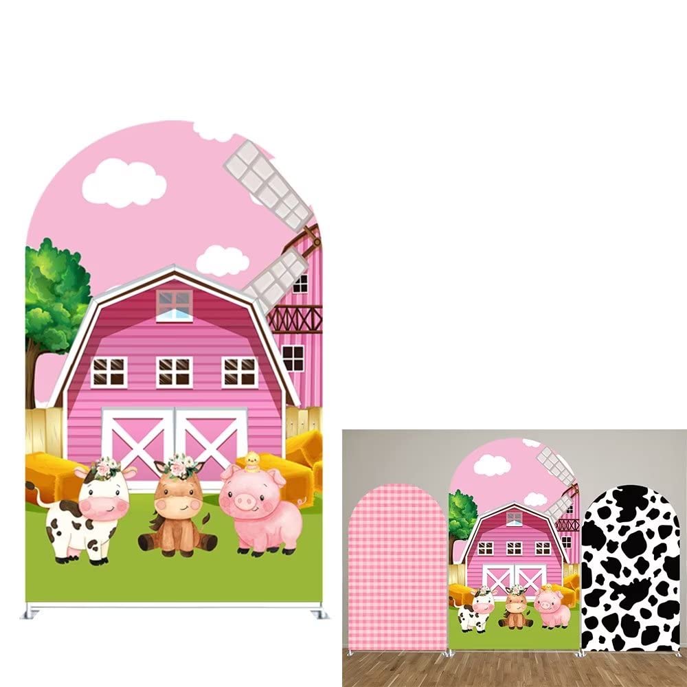 Iydamc Farm Arched Backdrop Covers Red Barn Cow Animal Chiara Backdrops Arched Stretchy Background for Birthday Parties Baby Shower Decoration
