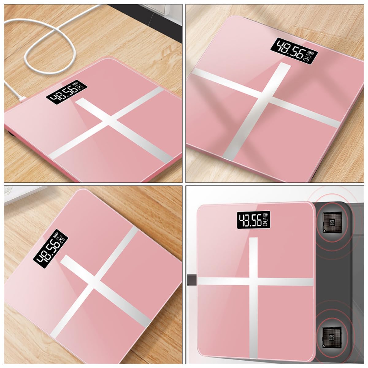 Digitale Körpergewichtswaage für Zuhause mit USB Ladefunktion, Gold | Tempered Glass, Automatische Messung, Präzise Anzeige, für Täglichen Gebrauch im Zuhause