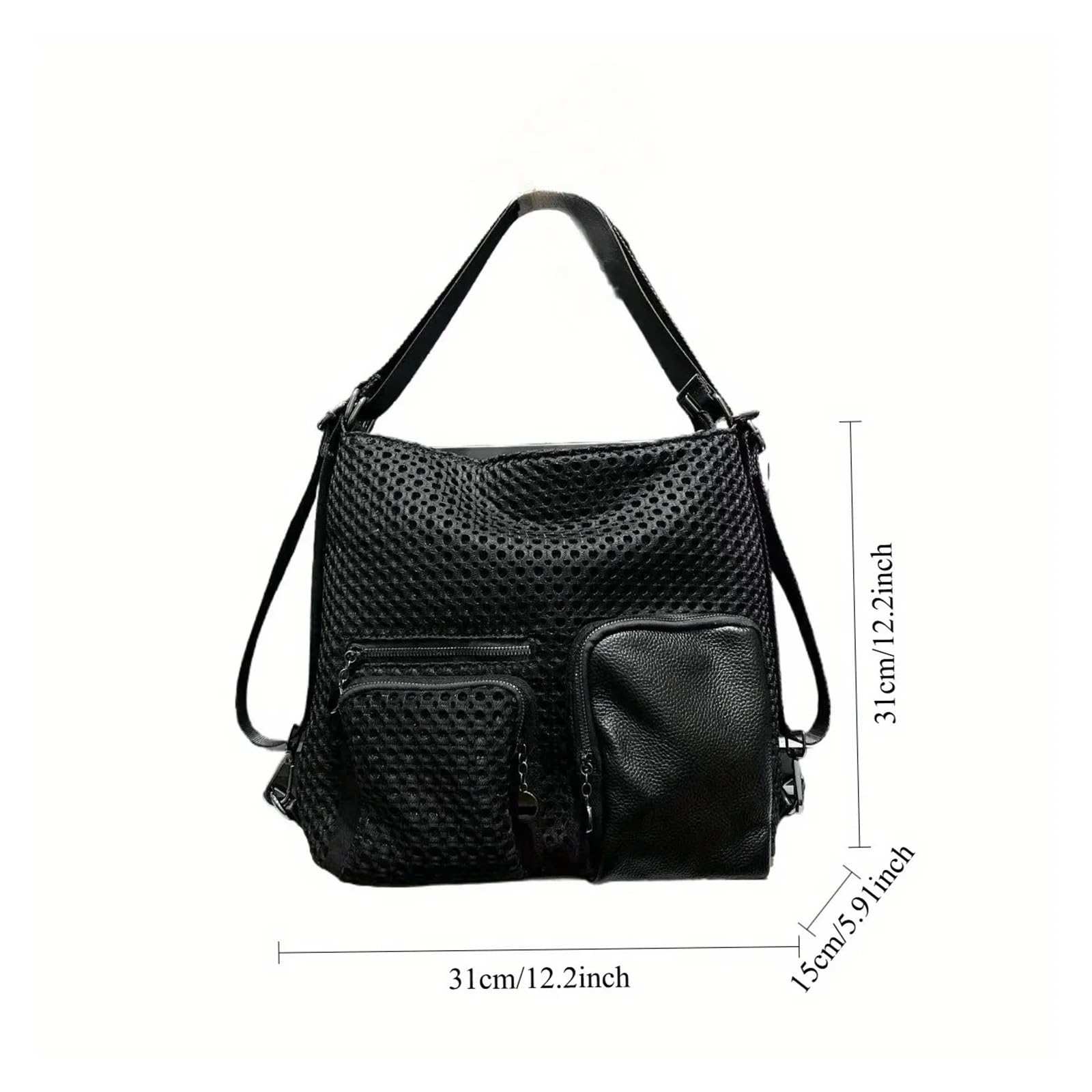 Zaino da donna alla moda in rete di nylon cucito con grande capacità, tasche multiple casual, borsa a tracolla leggera