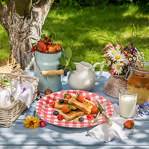 Peony Man 50 Pcs Red And White Gingham Paper Plates 9" Disposable Red Plaid Party Plates Checkered Round Paper Dish For Dinner Serving Family Gathering Bbq Birthday Kitchen Home #TOP6