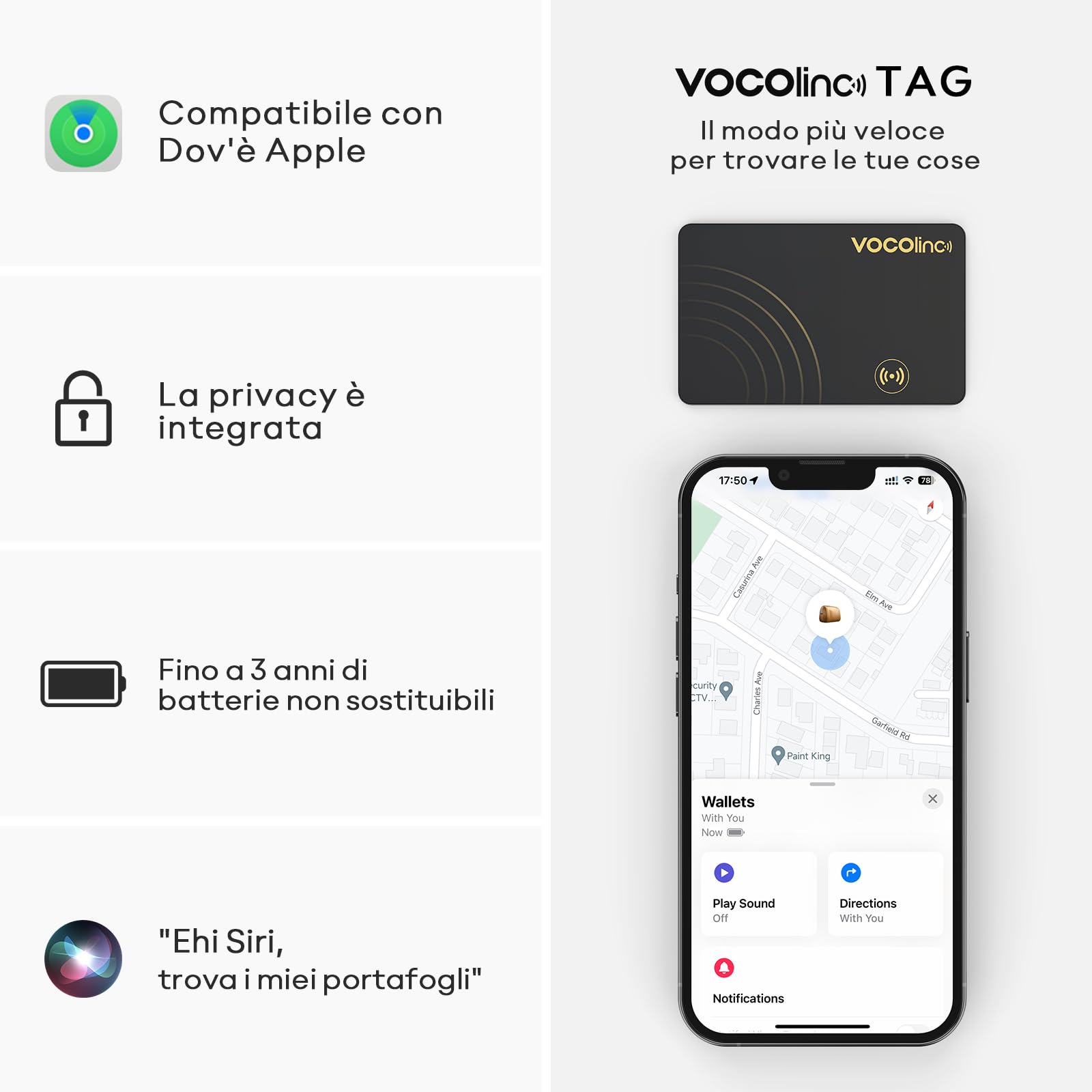 VOCOlinc Wallet Tracker, Slim 1.6mm Localizzatore Portafogli Compatibile con Apple Dov’è (solo iOS, NON per Android), Smart Air Bluetooth Card Tag Trova Oggetto per Bagaglio/Valigia/Passaporti, Nero