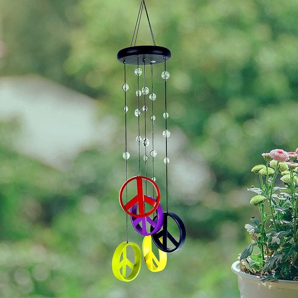 Peace Sign Wind Chimes - 5 Colorful Metal Ringers - Great Peace Sign Decor for Porch, Garden, Patio