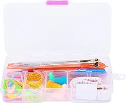 Conjunto de ferramentas de tricô, novos acessórios de kit de costura em caixa com agulhas, pinças, dedal, alfinetes grandes para iniciantes, tricô suave e projetos versáteis, viagens em família