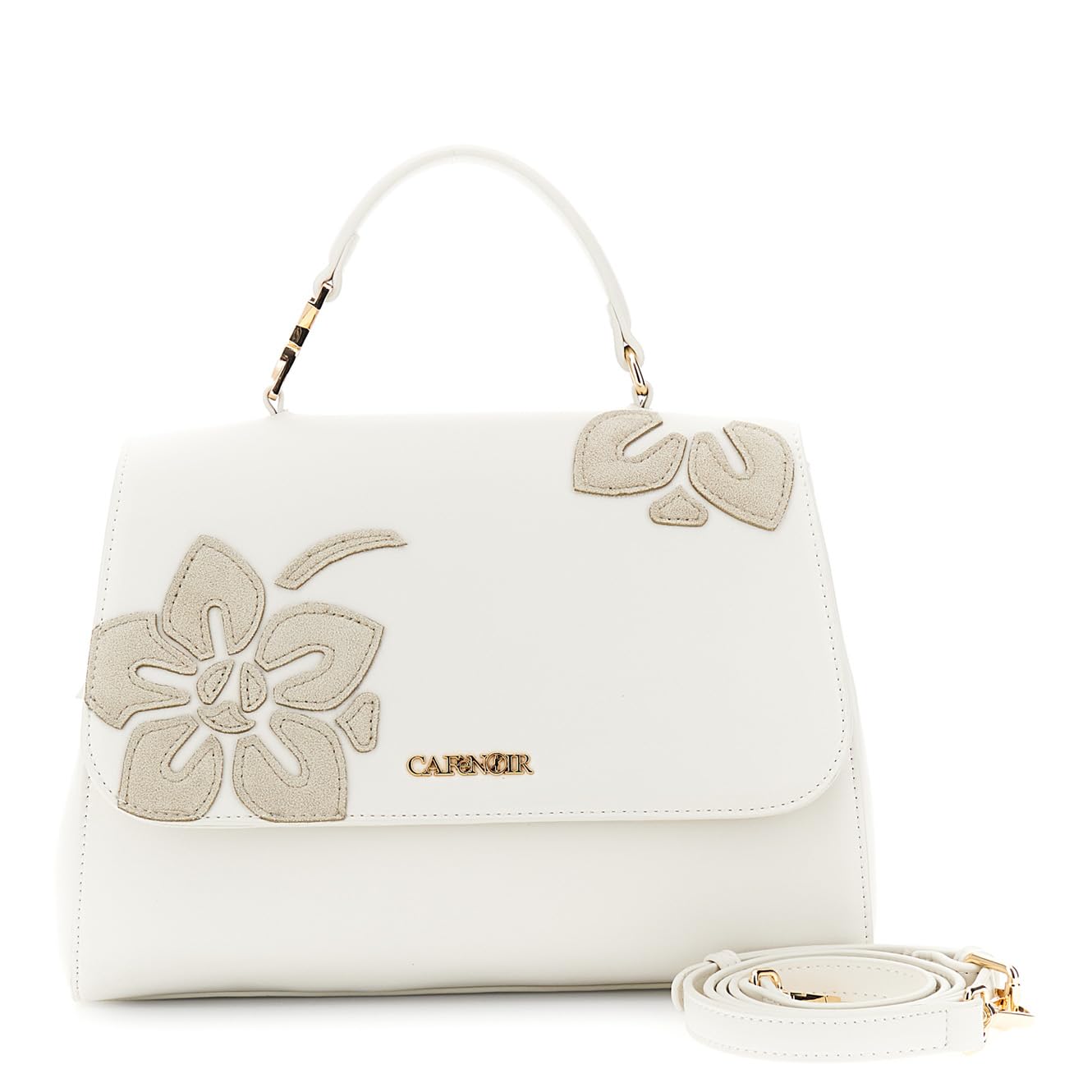 CAFèNOIR - Borsa A Mano Con Pattina In Materiale Effetto Pelle Con Applicazioni Floreali, Da Donna, Colore Avorio, Taglia Unica