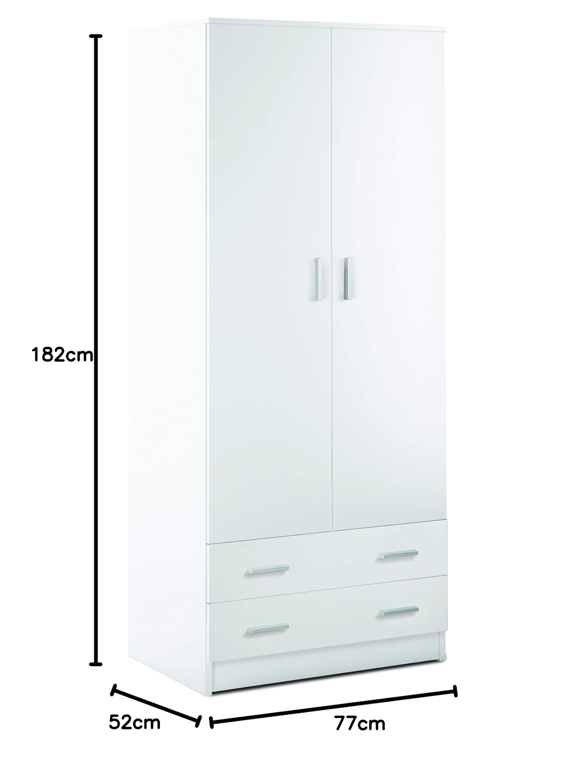 Armadio 2 ante 2 cassetti H182 L77 P52 Cm colore Bianco Liscio 456k