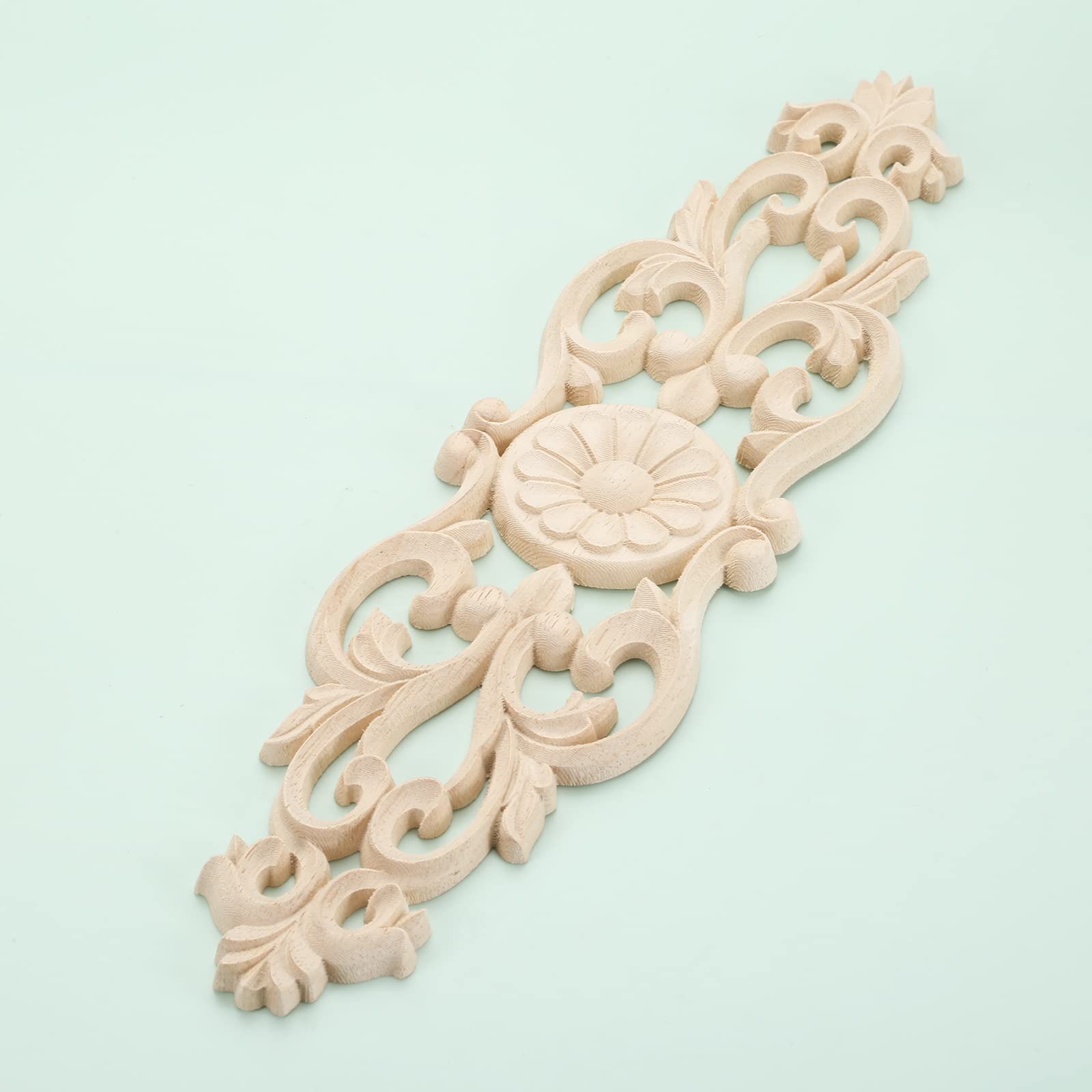 MUXSAM Wood Carved Onlays, 2Pcs Unpaint Decorative Appliques, Long Furniture Carving Decals for Cabinet Mirror Dresser Wall Closet Cupboard Bed Furniture Piece DIY Project, 32x8cm/12.6"x3.2"