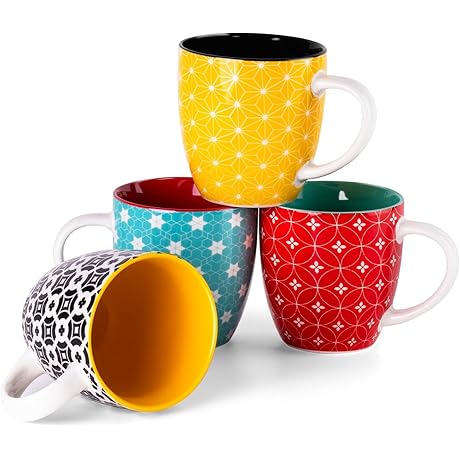 Coffee Mugs: 4-Piece Set of 14oz Vibrant Ceramic Cups